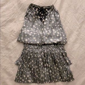 NWT smock waist dress with pleats, silver/black
